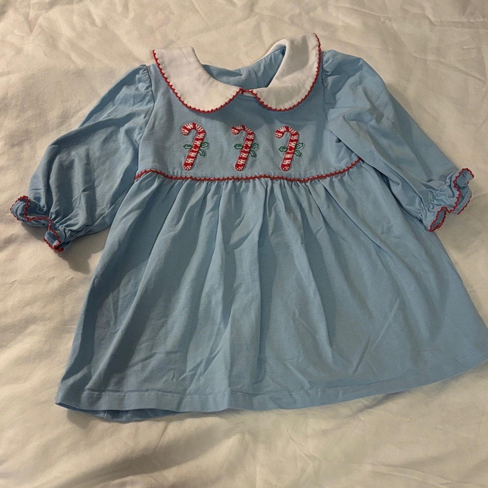 Shrimp & Grits Kids Blue Candy Cane Kids Formal Dress